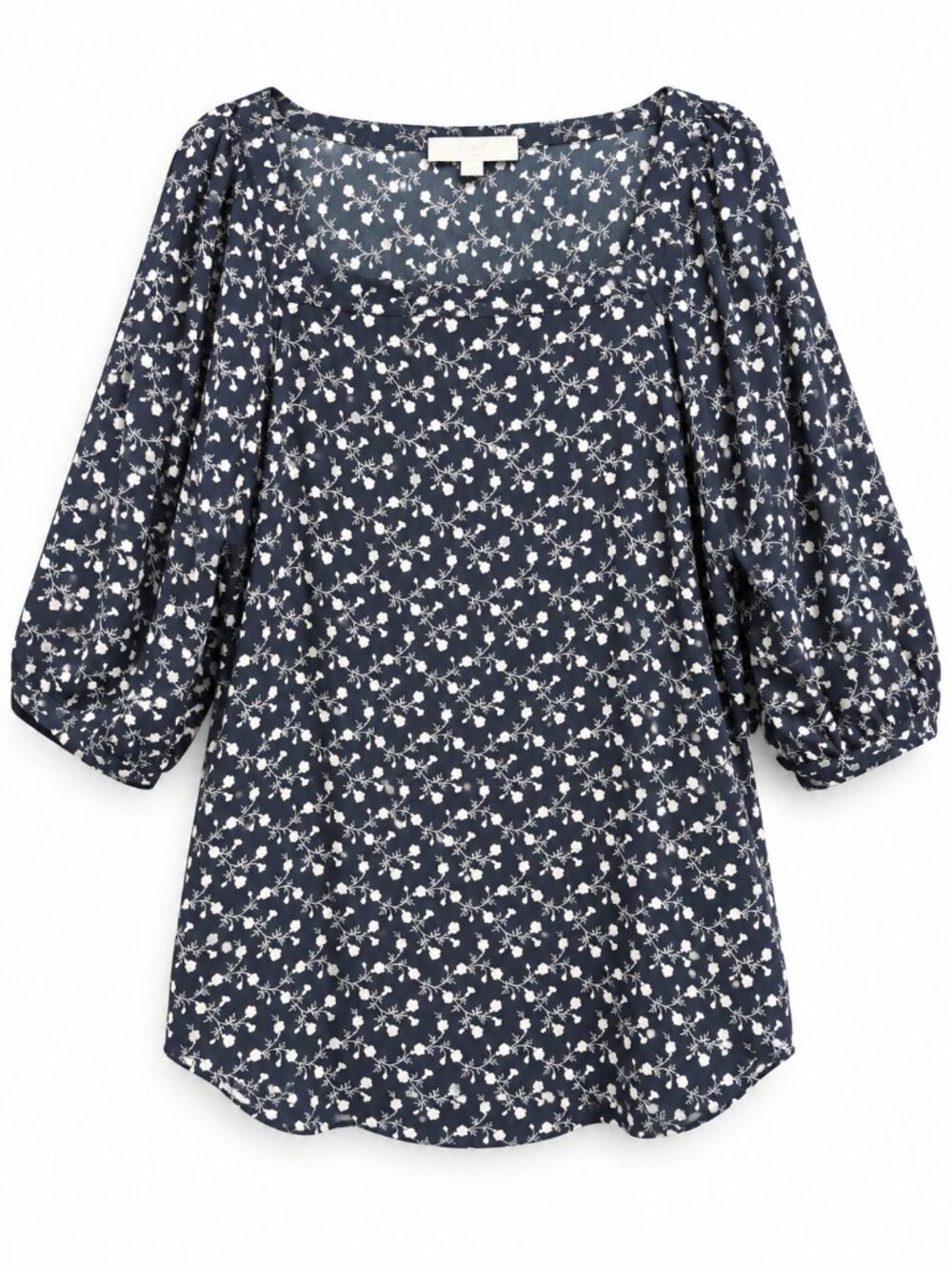 LOFT Plus Size 20 Navy Floral Blouse with 3/4 Balloon Sleeves